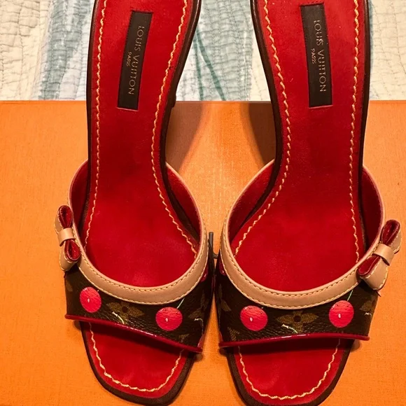 Louis Vuitton Cherry Cerise Red and Brown Women's Sandals - Picture 1 of 6